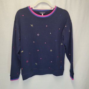 Joules Women's Size 6 Sweatshirt Crewneck Blue Embroidered